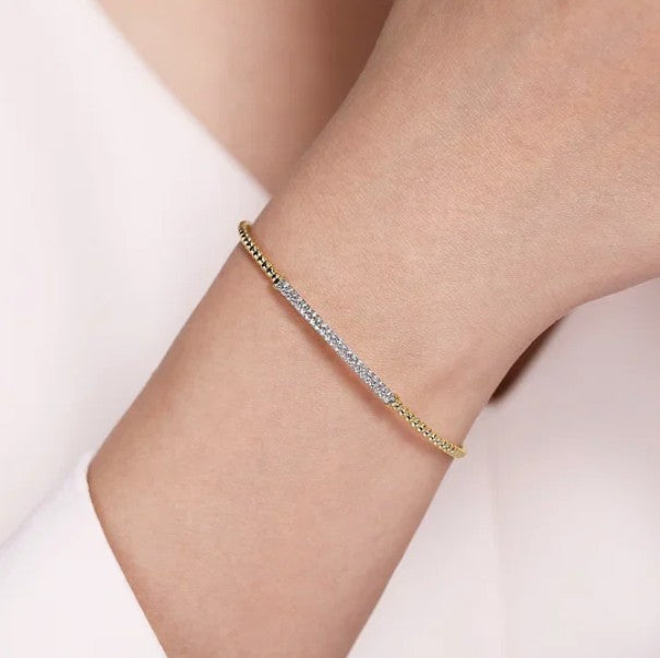 14K Gold Beaded Bujukan Collection Diamond Cuff Bracelet