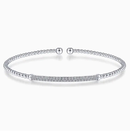 14K White Gold Bar Beaded Bujukan Cuff Bracelet