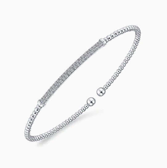 14K White Gold Bar Beaded Bujukan Cuff Bracelet