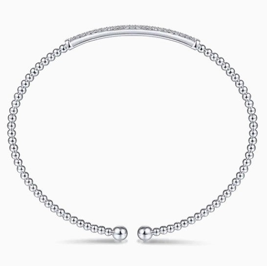 14K White Gold Bar Beaded Bujukan Cuff Bracelet