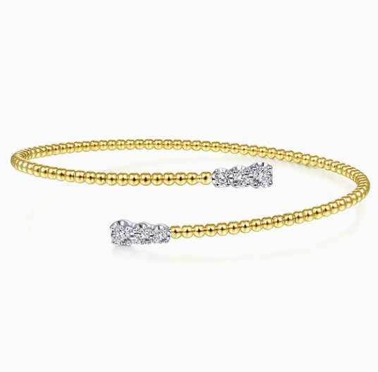 Two Tone 14K Yellow & White Gold Bypass Diamond Bracelet