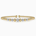 Two-Tone 14K Yellow & White Gold Beaded Bujukan Diamond Station Cuff Bracelet