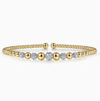 Two-Tone 14K Yellow & White Gold Beaded Bujukan Diamond Station Cuff Bracelet