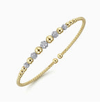 Two-Tone 14K Yellow & White Gold Beaded Bujukan Diamond Station Cuff Bracelet
