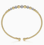 Two-Tone 14K Yellow & White Gold Beaded Bujukan Diamond Station Cuff Bracelet
