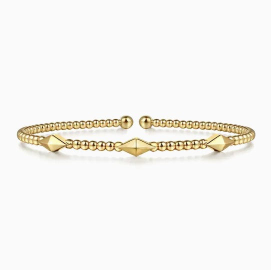 14K Yellow Gold Beaded Bujukan Pyramid Station Cuff Bracelet