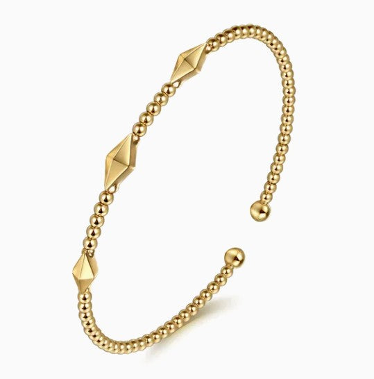 14K Yellow Gold Beaded Bujukan Pyramid Station Cuff Bracelet
