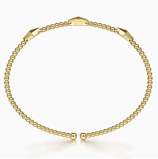 14K Yellow Gold Beaded Bujukan Pyramid Station Cuff Bracelet