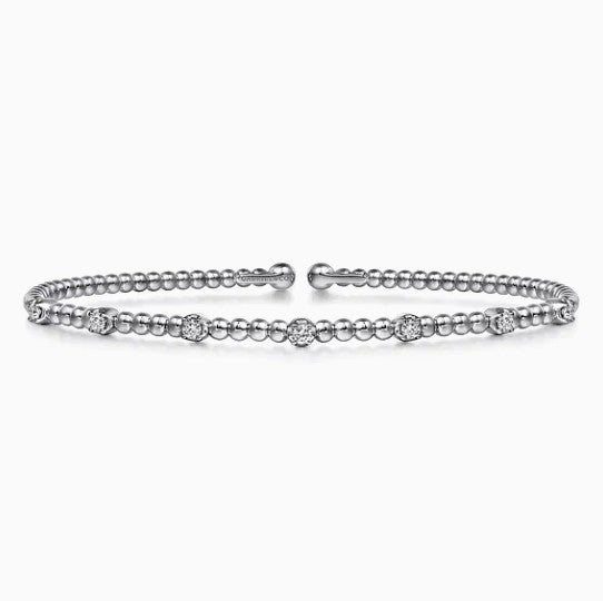 14K White Gold Diamond Beaded Bujukan Cuff Bracelet