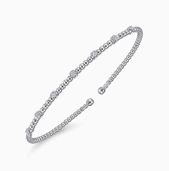 14K White Gold Diamond Beaded Bujukan Cuff Bracelet