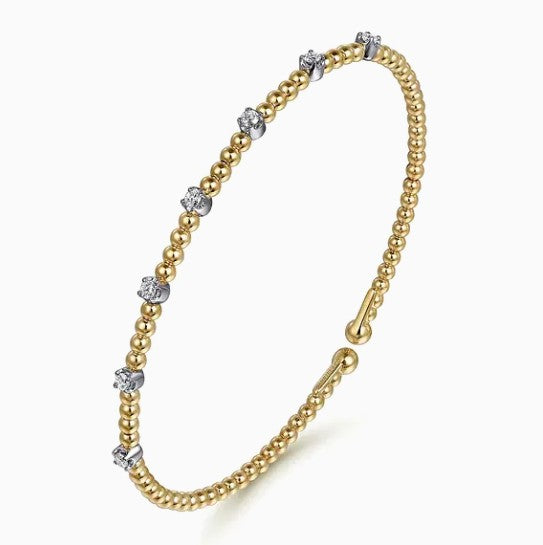 Two Tone 14K Yellow & White Gold Diamond Beaded Bujukan Cuff Bracelet
