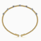 Two Tone 14K Yellow & White Gold Diamond Beaded Bujukan Cuff Bracelet