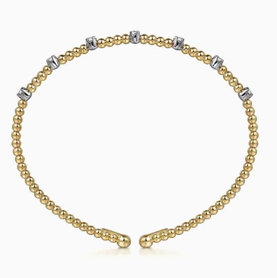 Two Tone 14K Yellow & White Gold Diamond Beaded Bujukan Cuff Bracelet