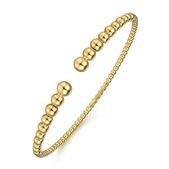 14K Yellow Gold Beaded Open Cuff Bracelet