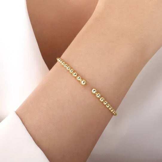 14K Yellow Gold Beaded Open Cuff Bracelet