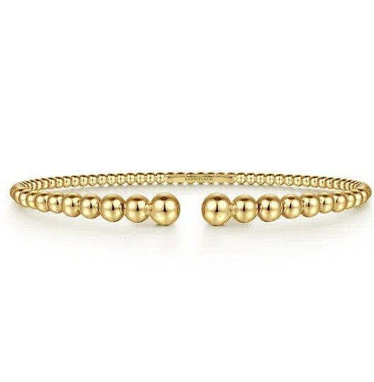 14K Yellow Gold Beaded Open Cuff Bracelet
