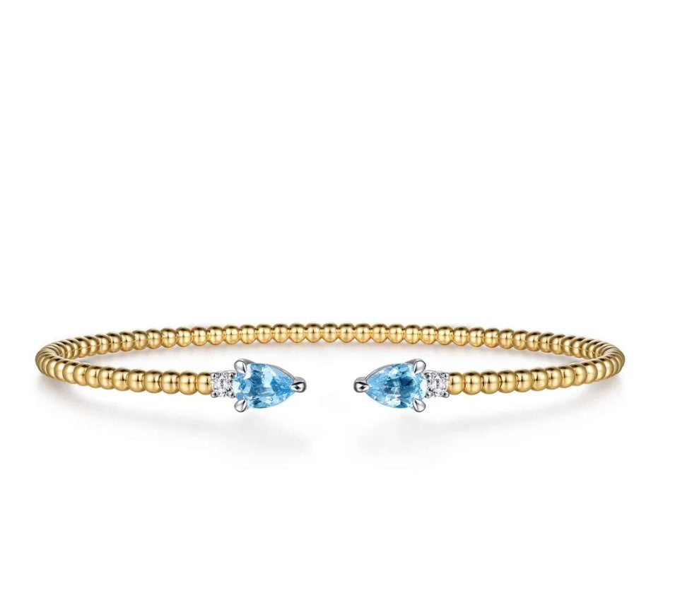Two Tone 14K Yellow & White Gold Bujukan Open Cuff Bracelet