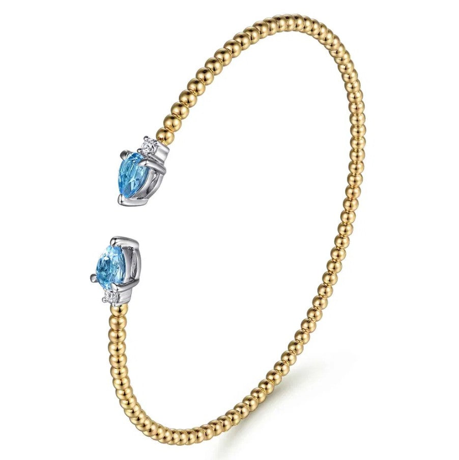 Two Tone 14K Yellow & White Gold Bujukan Open Cuff Bracelet