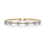 Two-Tone 14K Yellow & White Gold Beaded Bujukan Station Cuff Bracelet