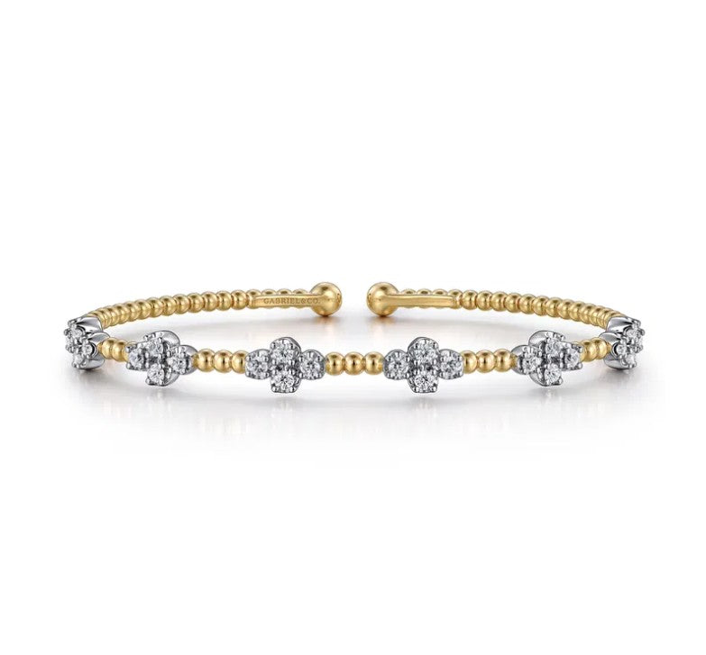 Two-Tone 14K Yellow & White Gold Beaded Bujukan Station Cuff Bracelet