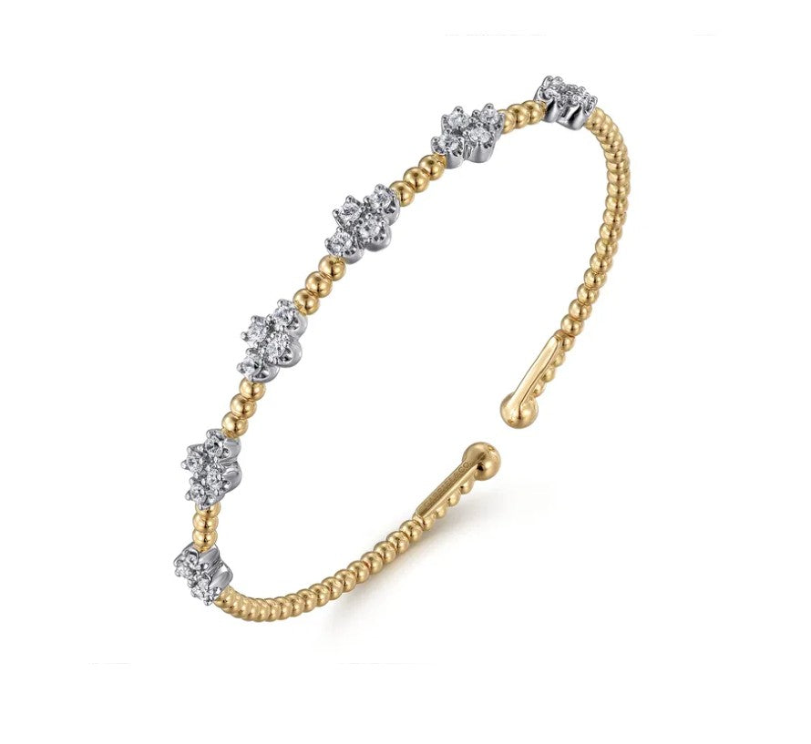 Two-Tone 14K Yellow & White Gold Beaded Bujukan Station Cuff Bracelet