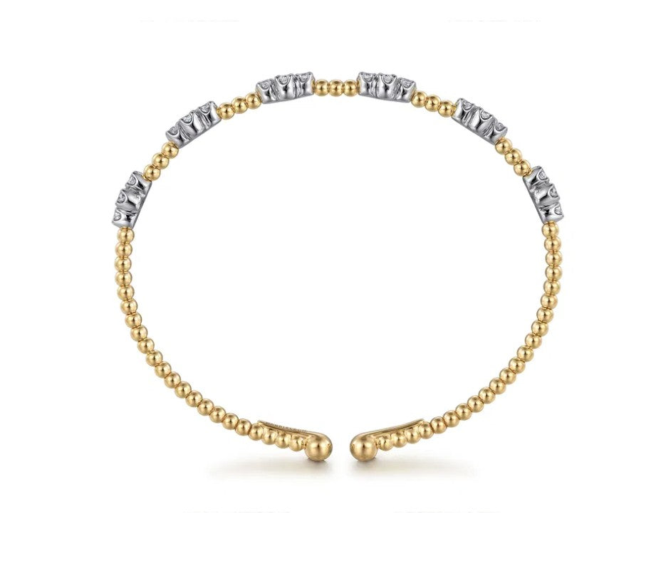Two-Tone 14K Yellow & White Gold Beaded Bujukan Station Cuff Bracelet