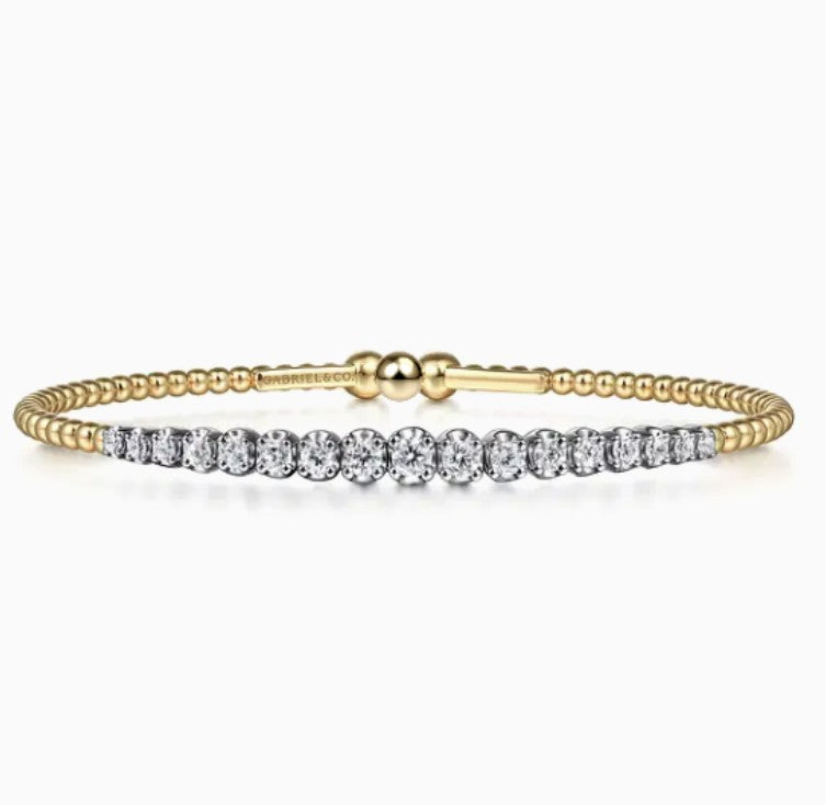 Two Tone 14K Yellow & White Gold Beaded Bujukan Bangle Bracelet