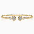Two-Tone 14K Yellow & White Gold Beaded Bujukan Cuff Diamond Bracelet