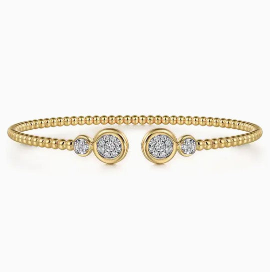 Two-Tone 14K Yellow & White Gold Beaded Bujukan Cuff Diamond Bracelet