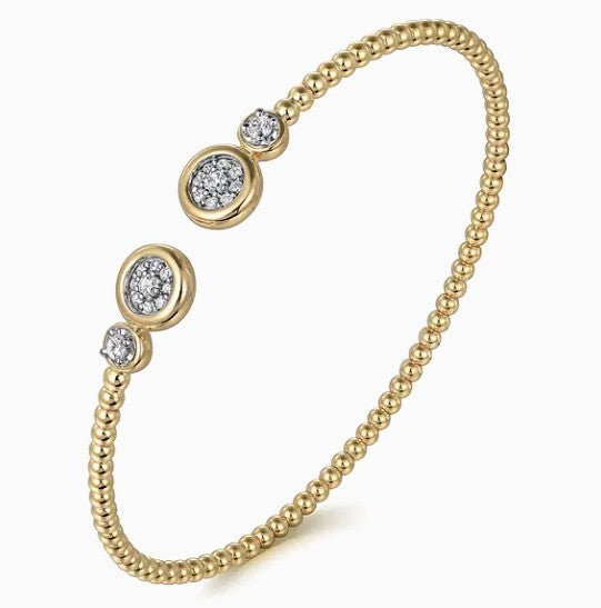 Two-Tone 14K Yellow & White Gold Beaded Bujukan Cuff Diamond Bracelet