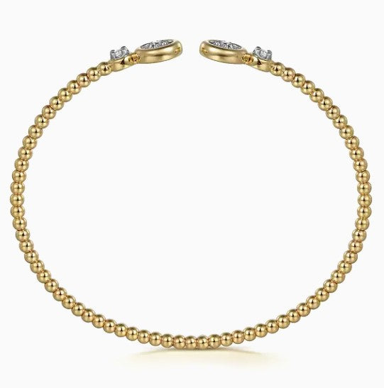 Two-Tone 14K Yellow & White Gold Beaded Bujukan Cuff Diamond Bracelet