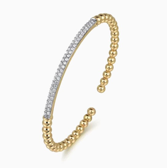 14K Yellow Gold Bar Beaded Bujukan Cuff Bracelet
