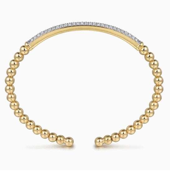 14K Yellow Gold Bar Beaded Bujukan Cuff Bracelet