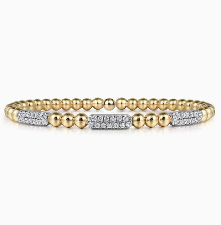 Two-Tone 14K Yellow & White Gold Bujukan Beaded Diamond Bar Bangle Bracelet