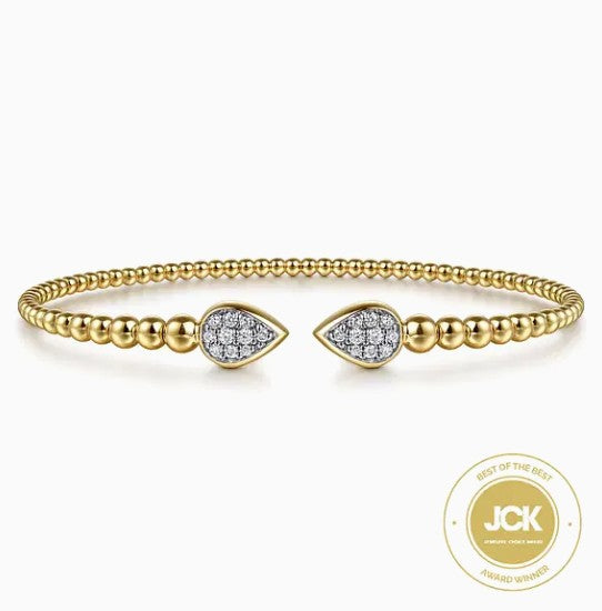 14K Yellow Gold Beaded Bujukan Diamond Cuff Bracelet