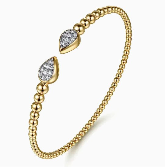 14K Yellow Gold Beaded Bujukan Diamond Cuff Bracelet