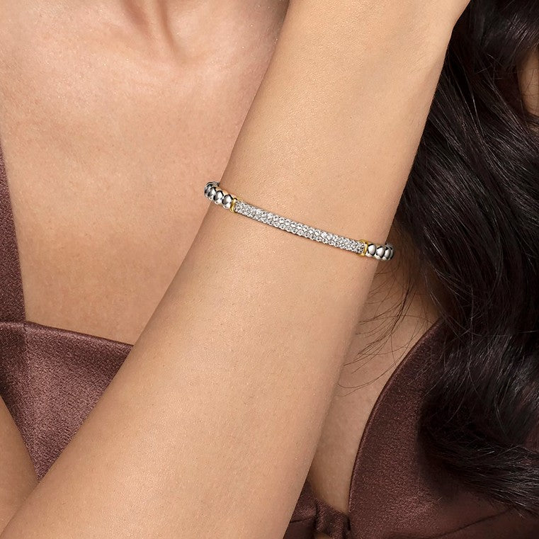 Sterling Silver & 14K Yellow Gold Bujukan Cuff Bracelet with White Sapphires