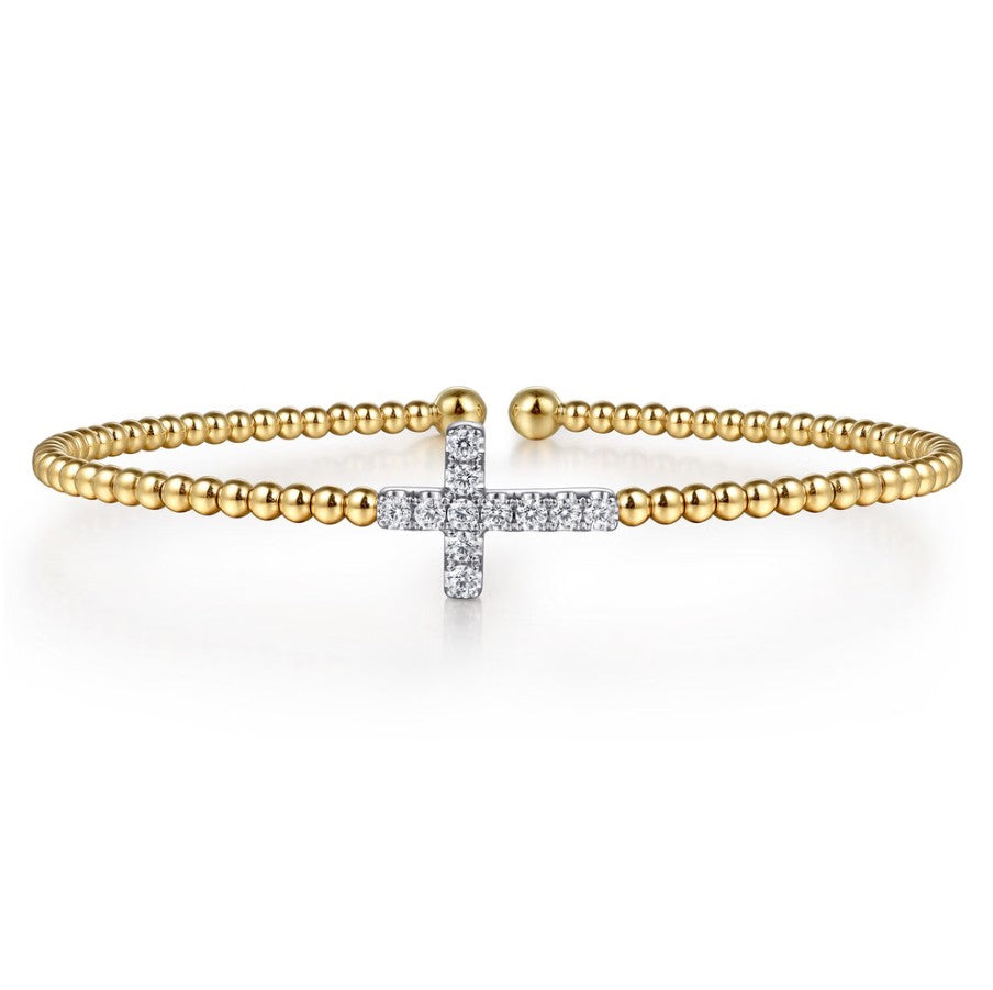 14K Yellow & White Gold Beaded Bujukan Cross Diamond Bracelet