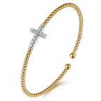 14K Yellow & White Gold Beaded Bujukan Cross Diamond Bracelet