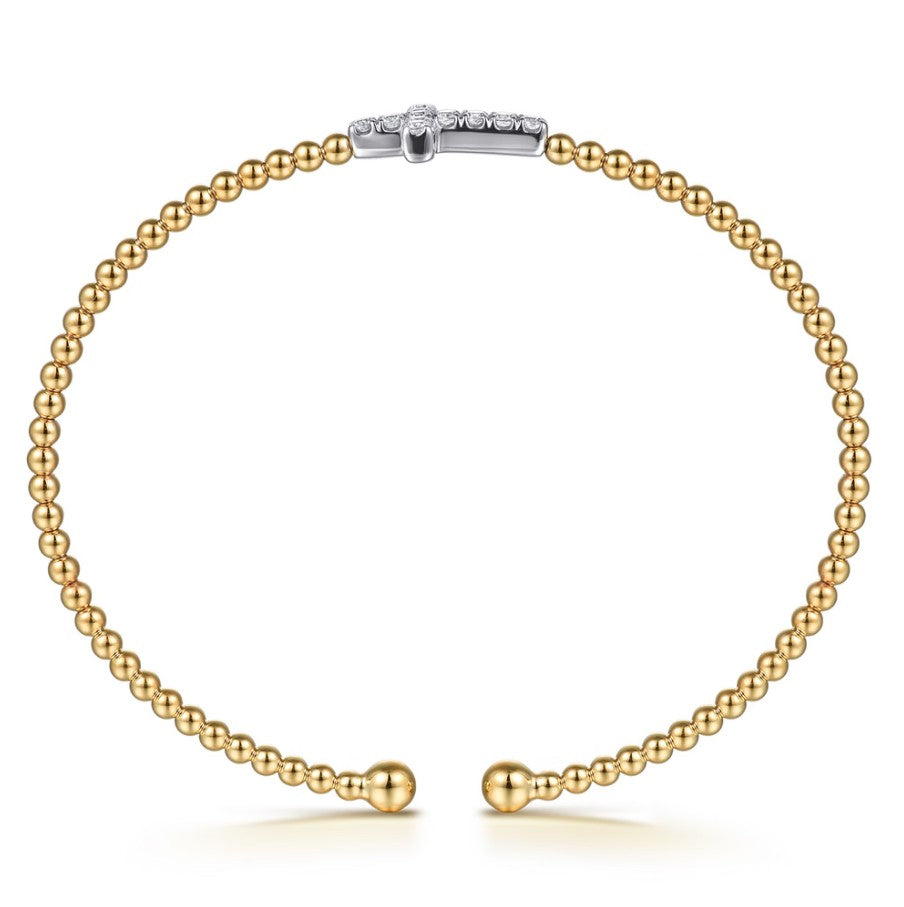 14K Yellow & White Gold Beaded Bujukan Cross Diamond Bracelet