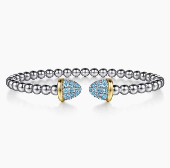Sterling Silver & 14K Yellow Gold Blue Topaz Accent Bujukan Cuff Bracelet