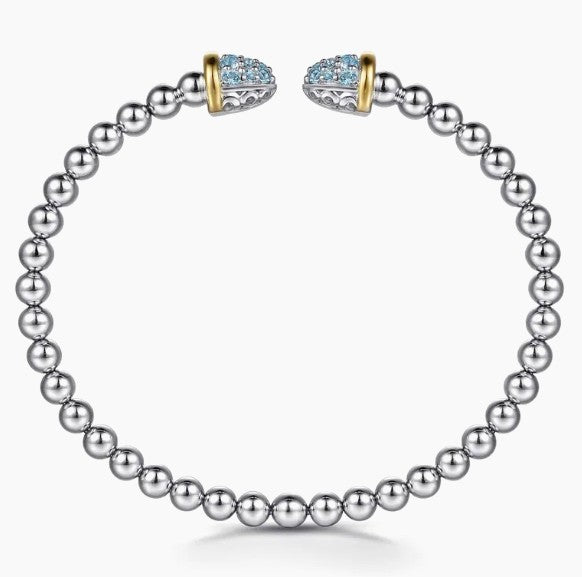 Sterling Silver & 14K Yellow Gold Blue Topaz Accent Bujukan Cuff Bracelet
