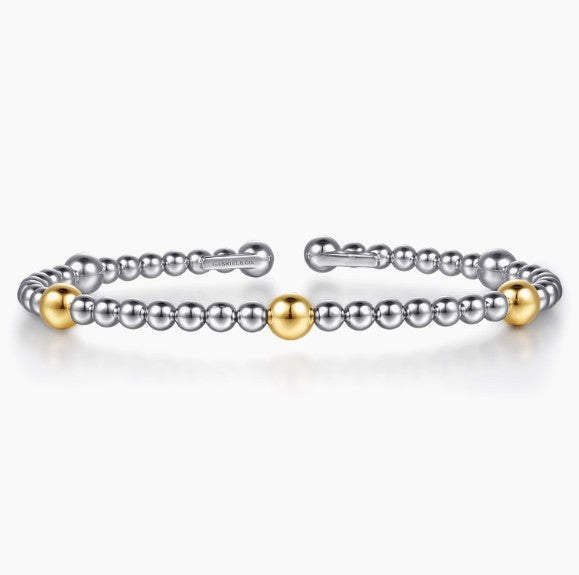 Sterling Silver & 14K Yellow Gold Station Accent Bujukan Cuff Bracelet