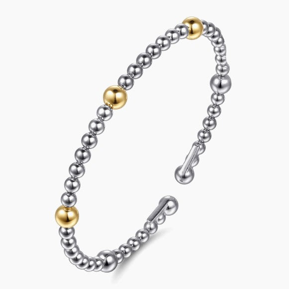 Sterling Silver & 14K Yellow Gold Station Accent Bujukan Cuff Bracelet