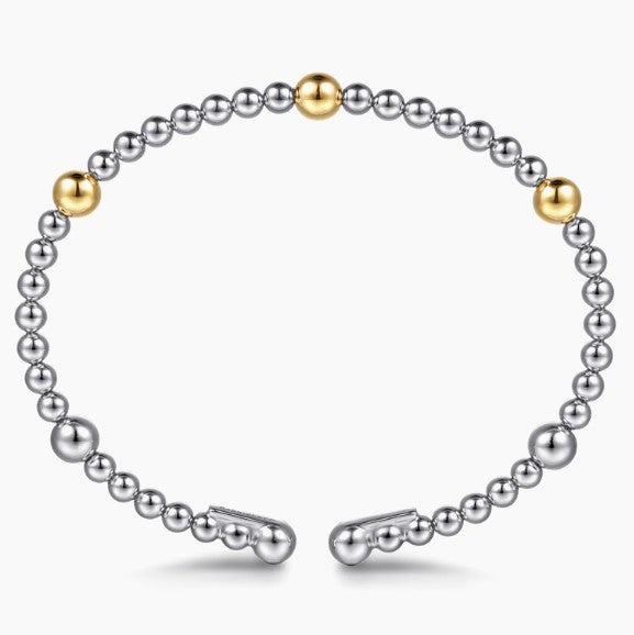Sterling Silver & 14K Yellow Gold Station Accent Bujukan Cuff Bracelet