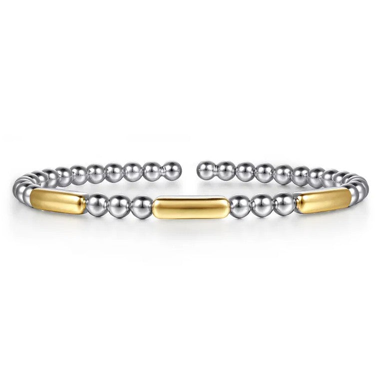 Sterling Silver & 14K Yellow Gold Bujukan Station Bar Cuff Bracelet