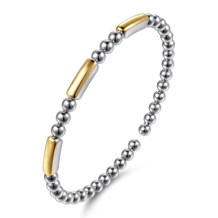 Sterling Silver & 14K Yellow Gold Bujukan Station Bar Cuff Bracelet