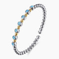 Sterling Silver & 14K Yellow Gold Round Blue Topaz Station Accent Bujukan Cuff Bracelet