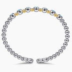 Sterling Silver & 14K Yellow Gold Round Blue Topaz Station Accent Bujukan Cuff Bracelet