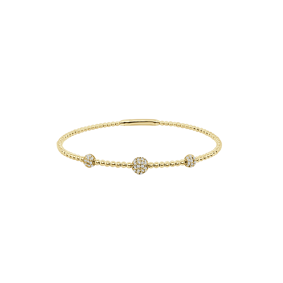 14K Gold Flex Beaded Diamond Station Bangle Bracelet